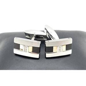 Vintage Rectangle Diamond Polished Stainless Steel Titanium 18k Gold Cufflinks